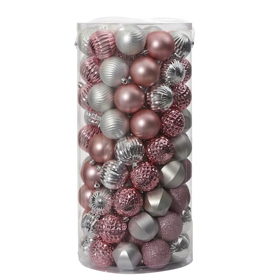 101ct. 2&#x22; Pink &#x26; Silver Shatterproof Ball Ornaments
